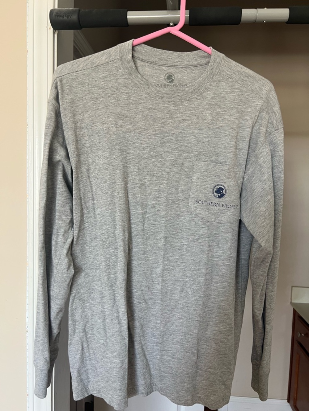 Southern Proper Gray Long-Sleeve Pocket Tee with Logo